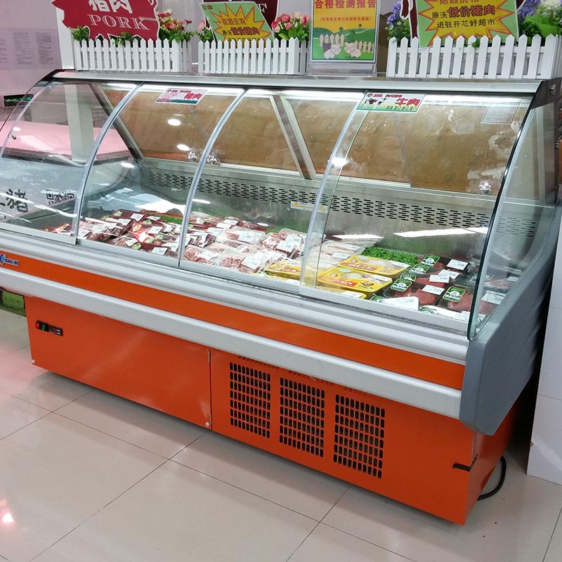 2018 Multi-function Supermarket Refrigerator Cooler for Food Freezing with Tempered Curved Glass